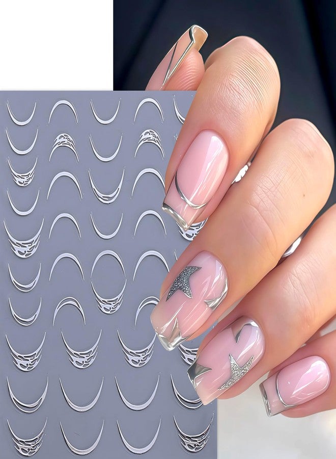 SHUXILIN 6 Sheets French Stripe Line Nail Stickers Metallic Stripe Lines 3D Self-Adhesive Nail Decals Gold Silver Curve Stripes Wave Nail Design Luxury French Tip Manicure Art Supplies for Women Nail Decor - Image 5